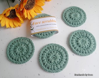 Esfoliantes faciais de algodão de crochê, conjunto de 4, almofadas de algodão reutilizáveis, removedor de maquiagem ecológico, presente para ela