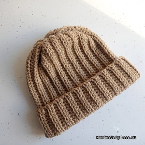 Crochet merino wool hat, soft and cozy light brown beanie for women, handcrafted one size beige winter hat, perfect gift for women