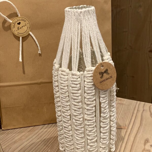 Vase bouteille, Macrame Verre Vase Chic Recycle Jarre, Beige ,Fleurs Boho ,Décoration Jardin Salon ,Chambre, Holder ,Pot Recyclage ,BOHEME