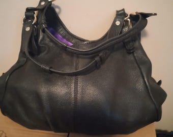 black pebble leather danier vintage top handle hobo style bag