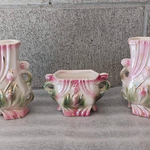 Vintage Mid Cenrty  Set Of 3 Lusterware vases.
