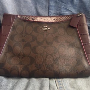 Coach Monogram canvas zipper style satchel wrist wallet