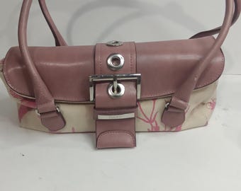 vintage Joanel pink canvas and leather handbags bag