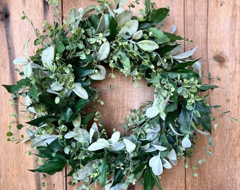 Year Round Greenery Wreath for Front Door, Everyday Wreath with Mixed Greenery, All Season Wreath
