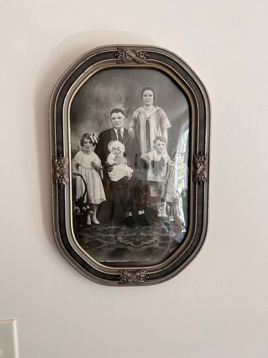 Antique Wooden Bubble Glass Picture Frame in Silver Gray Etsy