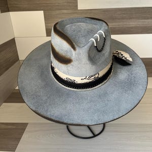 Frostbite | Custom Hat, Custom Burned Hat, Wide Brim Hat, Rock and Roll, Custom Fedora, Western Hat, Cowboy Hat, Blue Hat, Cowgirl Hat