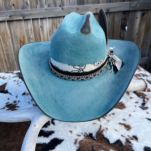 Snowmelt | Custom Cowboy Hat, Cowgirl Hat, Custom Burned Hat, Western Hat, Rodeo, Blue Cowboy Hat, Turquoise Hat, Rodeo Fashion, Country