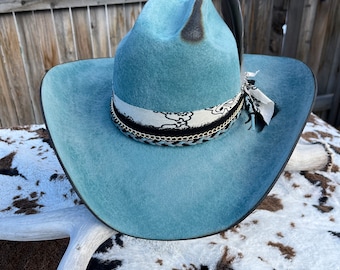 Schneeschmelze | Cowboy Hut, Cowgirl Hut, Custom Gebrannten Hut, Western Hut, Rodeo, Blau Cowboy Hut, Türkis Hut, Rodeo Fashion, Country