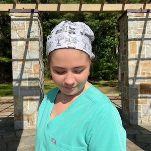 Robots on Grey Scrub Cap - Satin Lining Available - Multiple Styles