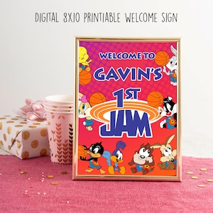 Editable Welcome Sign 8 x 10&quot;, Table Top Birthday Party Sign, Birthday Party Decor, Space Jam Welcome Sign, Space Jam Favors, DIGITAL