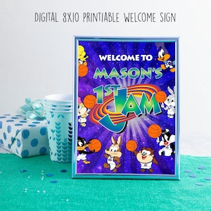 Editable Welcome Sign 8 x 10&quot;, Table Top Birthday Party Sign, Birthday Party Decor, Space Jam Welcome Sign, Space Jam Favors, DIGITAL