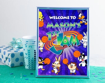 Bewerkbaar welkomstbord 8 x 10", bord verjaardagsfeestje tafelblad, decor verjaardagsfeestje, Space Jam-welkomstbord, Space Jam-gunsten, DIGITAAL