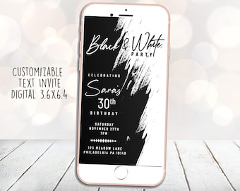 Black ened White Invite, Black and White Party, Digital Invite, TEXT Invite