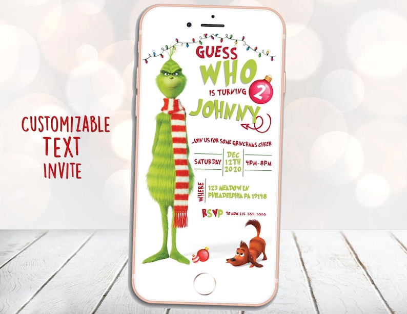 Grinch Invite, Grinch Birthday Invite, Grinch Party, Text Invite ...