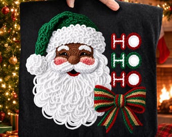 Black Santa Png, Faux Yarn Png, Crochet Png, 3d Puff Embroidery Style Png, Black Santa Shirt, Knit Santa Hat Png, Latch Hook Png