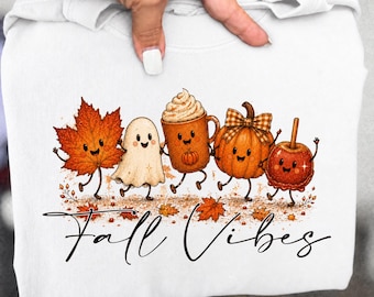 Fall Vibes Png, Cute Fall Friends Sublimation, Ghost Pumpkin Spice Latte Design, Kawaii Autumn Shirt Png, Caramel Apple Pumpkin Download