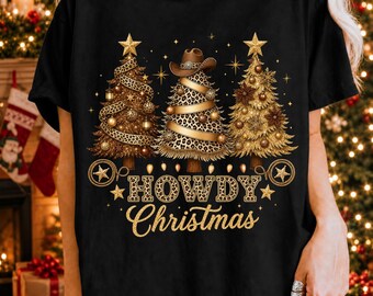 Howdy Christmas Png, Western Christmas Tree Png, Cowboy Christmas Png, Leopard Christmas Tree, Preppy Christmas Png, Gold Glitter Tree Png