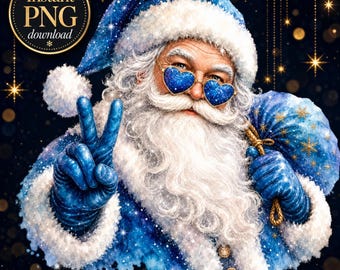 Santa Peace Sign Png, Blue Santa Claus Png, Santa Face Shirt, Ho Ho Ho Png, Merry Christmas Png, Trendy Christmas Png, Neon Christmas Png