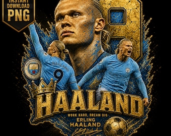 Haaland Football PNG, Viking Striker T-Shirt Graphic, Soccer DTF Sublimation Design, Digital Download