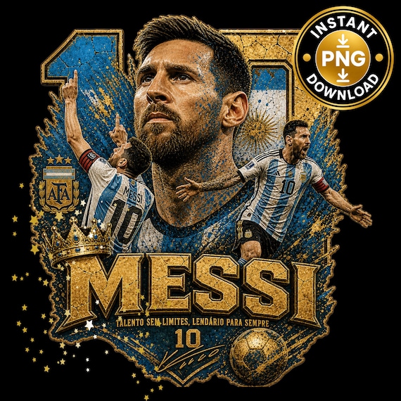 Messi Argentina PNG, Soccer T-Shirt Design, GOAT Football Graphic (Digital Download)