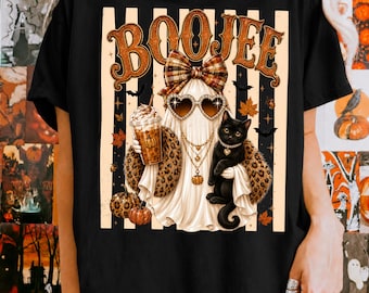 Boojee Ghost Png, Boujee Halloween Leopard Ghost Sublimation, Glam Rhinestone Ghost Shirt Design, Pumpkin Spice Boo Jee Png Download
