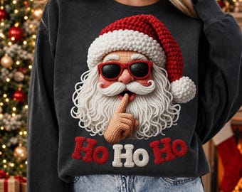 Crochet Santa PNG, Faux Yarn Texture, Christmas Graphic (Digital Download), Ho Ho Ho Crochet Christmas Sublimation Design