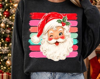 Jolly Old St Nick Png, Santa Face Png, Preppy Santa Png, Merry And Bright Png, Retro Santa Clipart, Santa Face Shirt, Merry Christmaspng