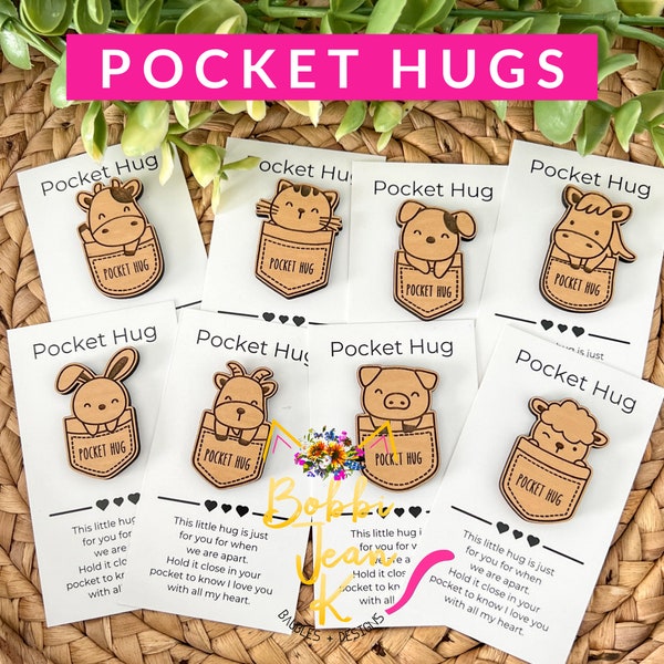 Wood Pocket Hug Token, Animal Pocket Hugs Gift, Thinking of You Gift, Gifts for Kids, Miss You Gift, Friendship Gift, Long Distance Gift