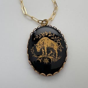 Vintage Zodiac Taurus Cameo Paperclip Chain Necklace