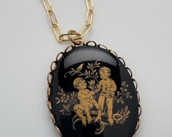 Vintage Zodiac Gemini Cameo Paperclip Chain Necklace