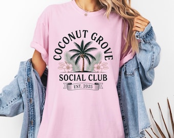 Coconut Grove Social Club T-Shirt Summer Social Club, Gift for Beach Lovers, Coconut Social Club Comfort Colors T-Shirt