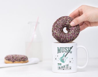 Musik ist Leben Keramikbecher 11 Unzen E-Gitarrenspieler Musikliebhaber Geschenk Noten