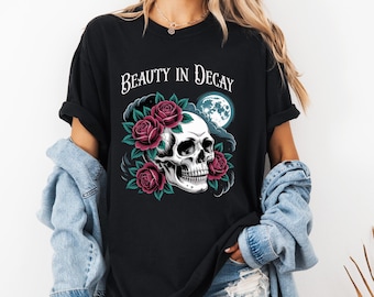 Gothic Skull & Roses Comfort Farben Shirt: Dark Academia Tee