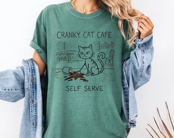 Cranky Cat Cafe Self Serve T-shirt | Cat Cafe Illustration Tee