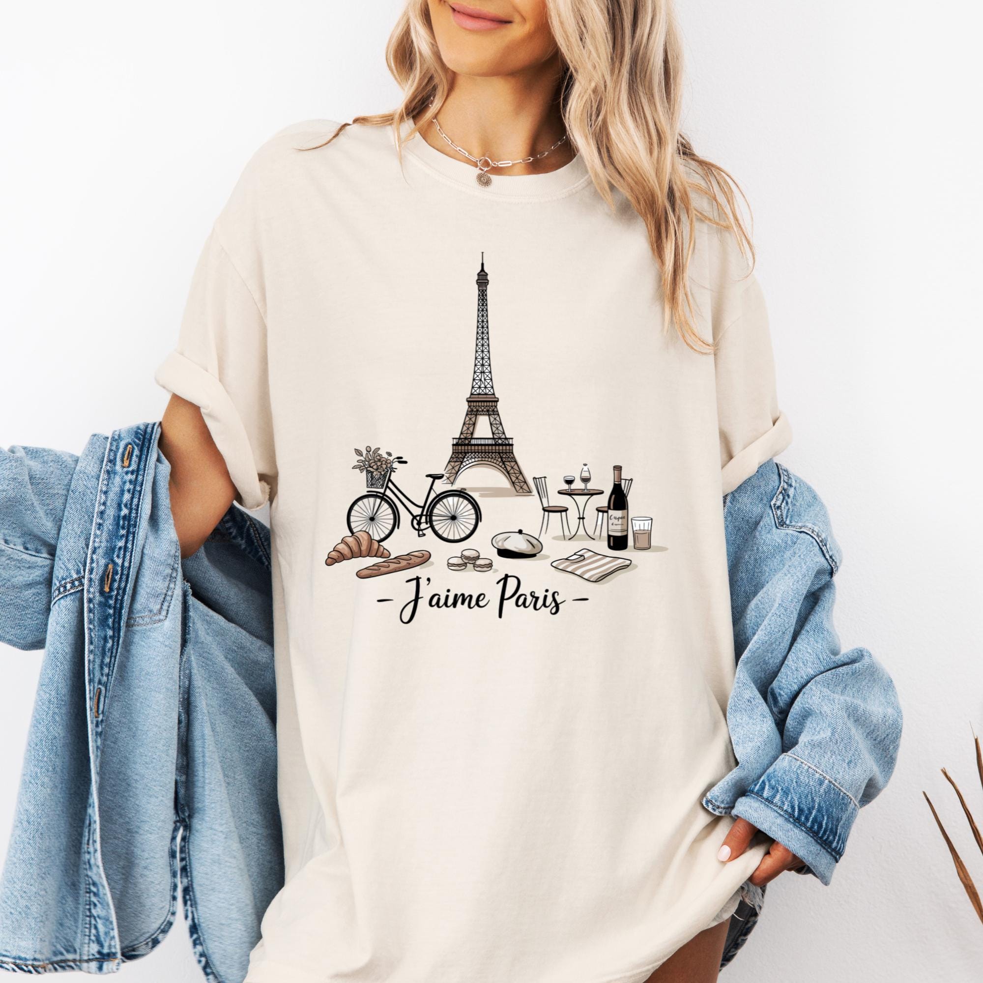 Paris Doodle Art Unisex T-shirt, J'aime Paris, France Theme Shirt