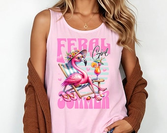 Flamingo Girl Summer tank top | Retro beach cocktail graphic