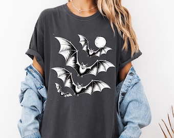 Gotisk fladdermusgrafik-t-shirt: Spöklik Halloween-t-shirt fladdermusskjorta