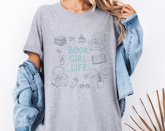 Book Girl Life Comfort Colors Shirt  Cozy Reading Doodle Tee for Book Lovers