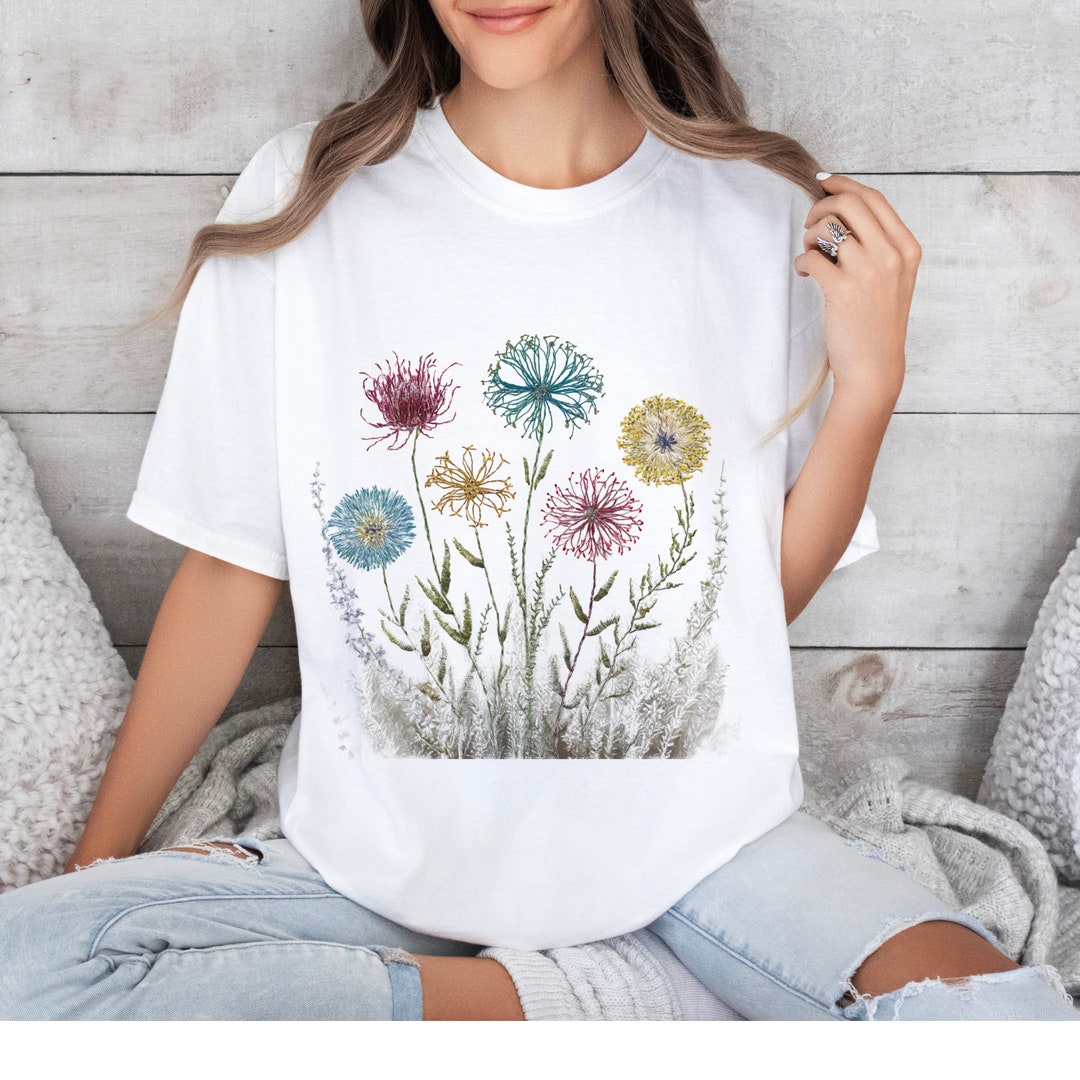 Cottagecore Wildflower Shirt Comfort Colors Faux Embroidery Flower ...