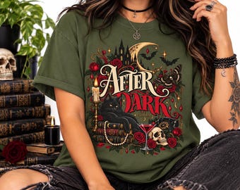 After Dark Gothic Halloween Shirt, Comfort Colors Tee, Witchy Cat  Lover Shirt