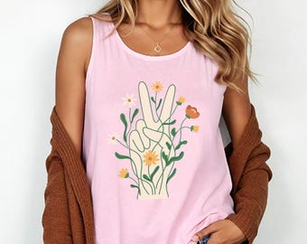 Gebloemde Peace-handtanktop | Bloemillustratie l Boho Vibes