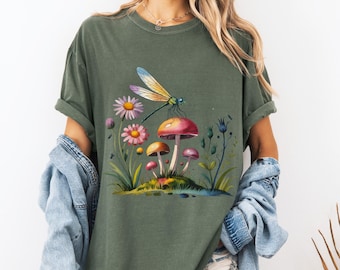 Dark Cottagecore T-Shirt: Firefly, Floral Design, Comfort Colors