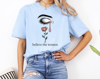 Eye and Flower Teardrop Unisex Softstyle T-Shirt, Survivor Support Believe Women, Graphic Tee, Feminist Shirt, Empowerment Top, Floral Eye