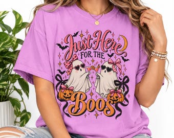 Just Here for the Boos T-shirt | Cute Halloween Ghosts, Pumpkins, Bows