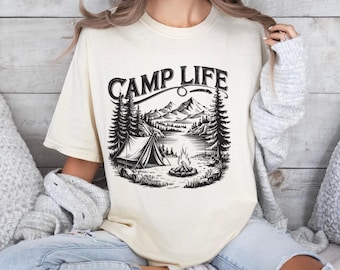 Camp Life Comfort Colors T-shirt, Serene Campsite T-shirt, Bonfire and Tent Shirt, Comfort Colors Tee, Camping Shirt