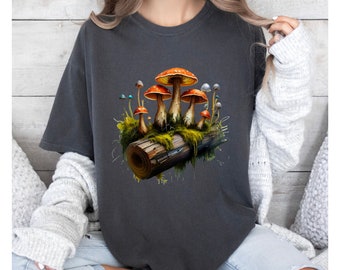 Goblincore Pilze Moss Log Comfort Colors T-shirt Dunkel Cottagecore