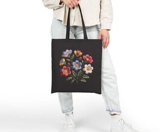 花柄コットンキャンバストートバッグ、環境に優しいショッピングバッグ 
