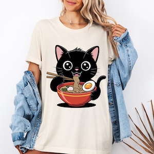 Ramen Noodle Cat T-shirt, Black Cat Shirt, Comfort Colors Tee, Foodie Gift,  Cat Lover gift