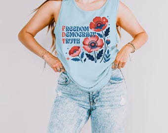 Comfort Colors Tank Top Freedom Democracy Truth Floral Arrangement Subtle FDT Shirt Feminist Political Statement Progressive Gift