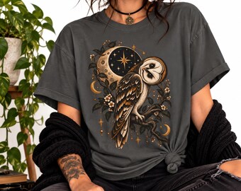 Gothic Owl Shirt, Celestial Moon Tee, Dark Academia Comfort Colors